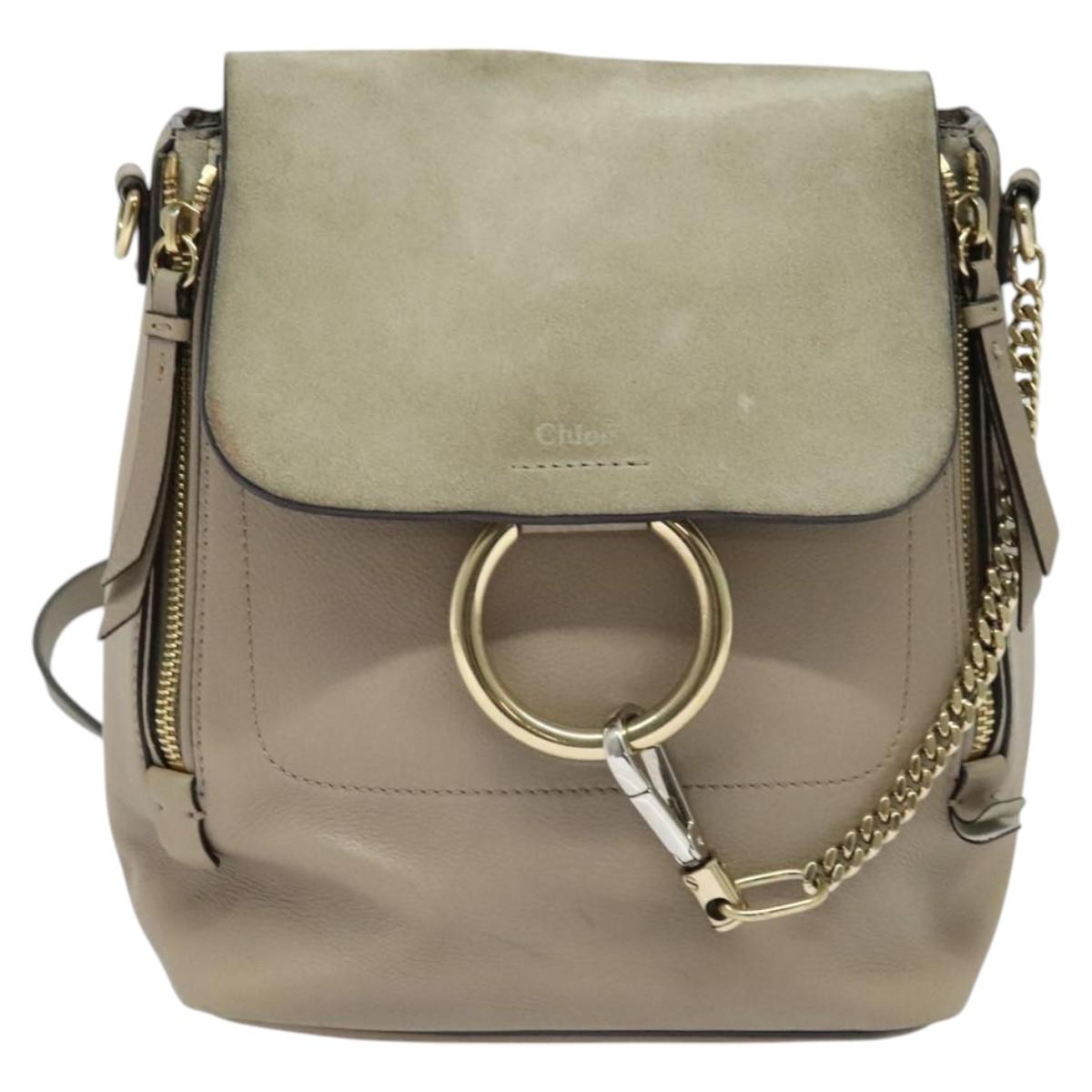 Chloe Fay Shoulder Bag Suede Leather Gray Gold Auth sw589