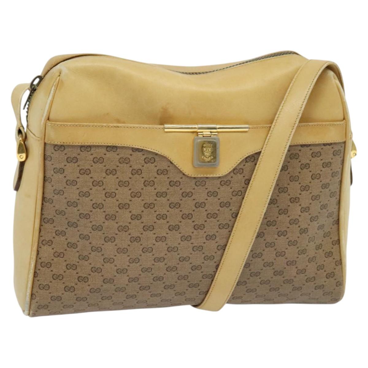GUCCI Micro GG Supreme Shoulder Bag PVC Beige Gold Auth sw596
