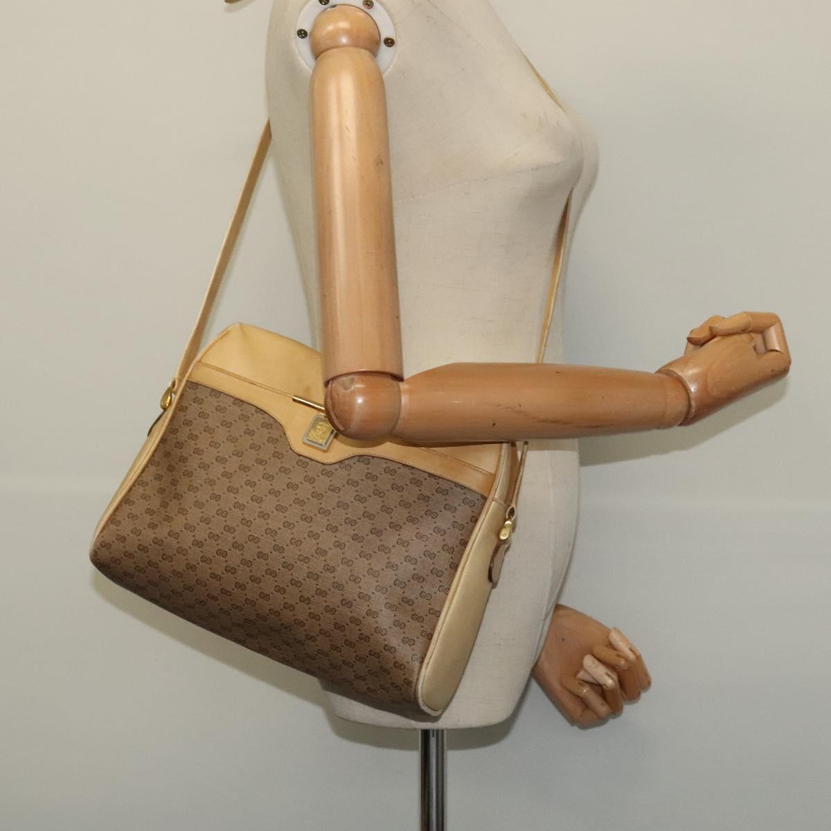 GUCCI Micro GG Supreme Shoulder Bag PVC Beige Gold Auth sw596