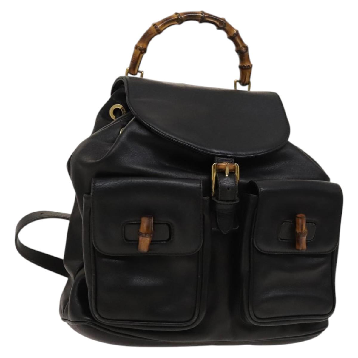 GUCCI Bamboo Backpack Leather Black Gold 003 2058 0016 Auth sw598