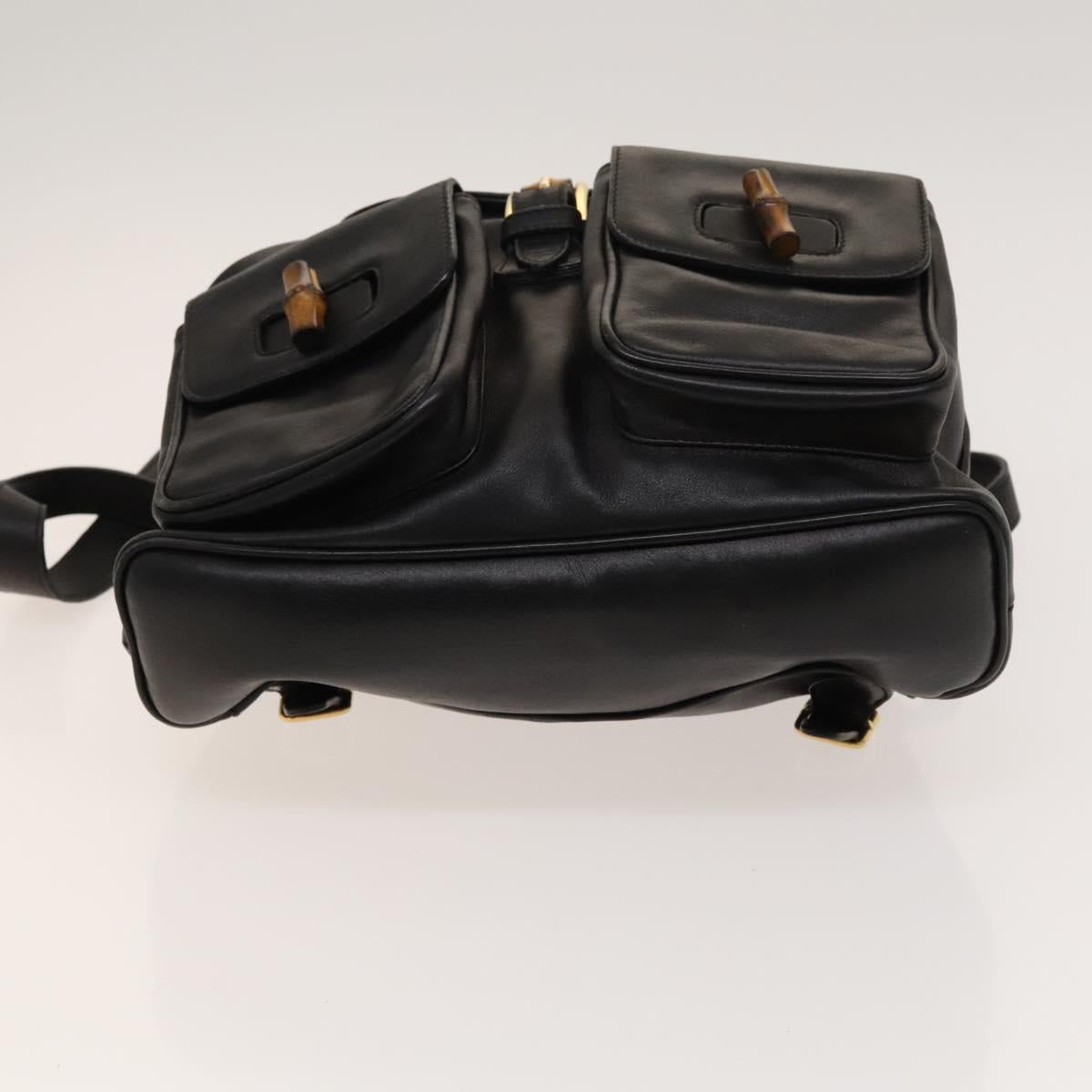 GUCCI Bamboo Backpack Leather Black Gold 003 2058 0016 Auth sw598