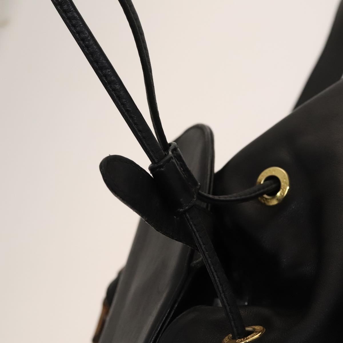 GUCCI Bamboo Backpack Leather Black Gold 003 2058 0016 Auth sw598