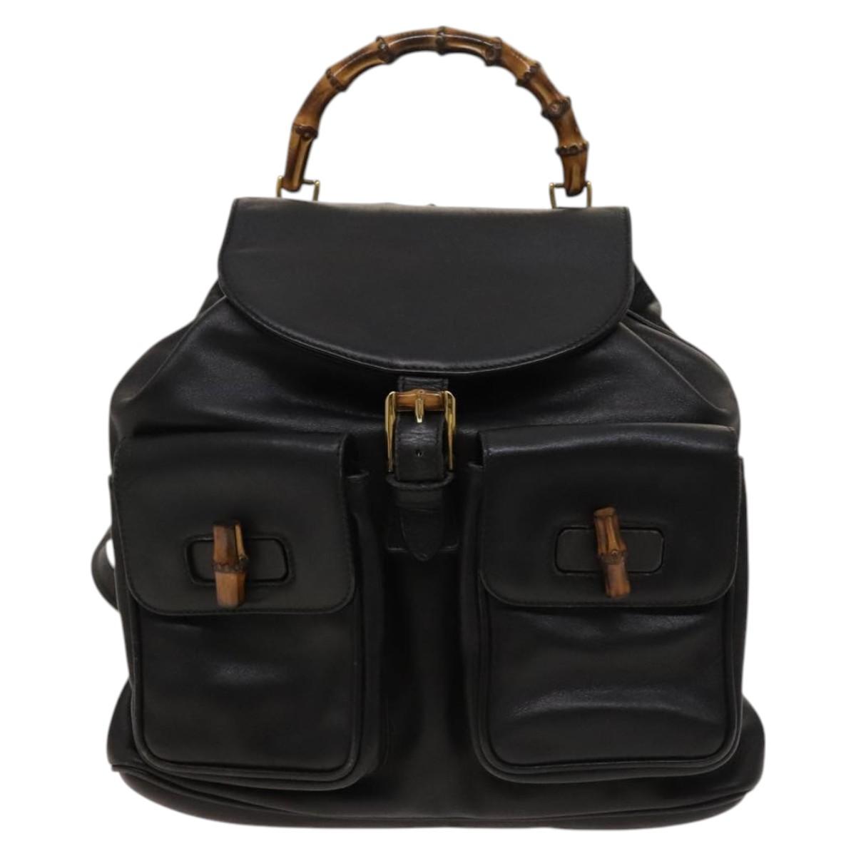 GUCCI Bamboo Backpack Leather Black Gold 003 2058 0016 Auth sw598