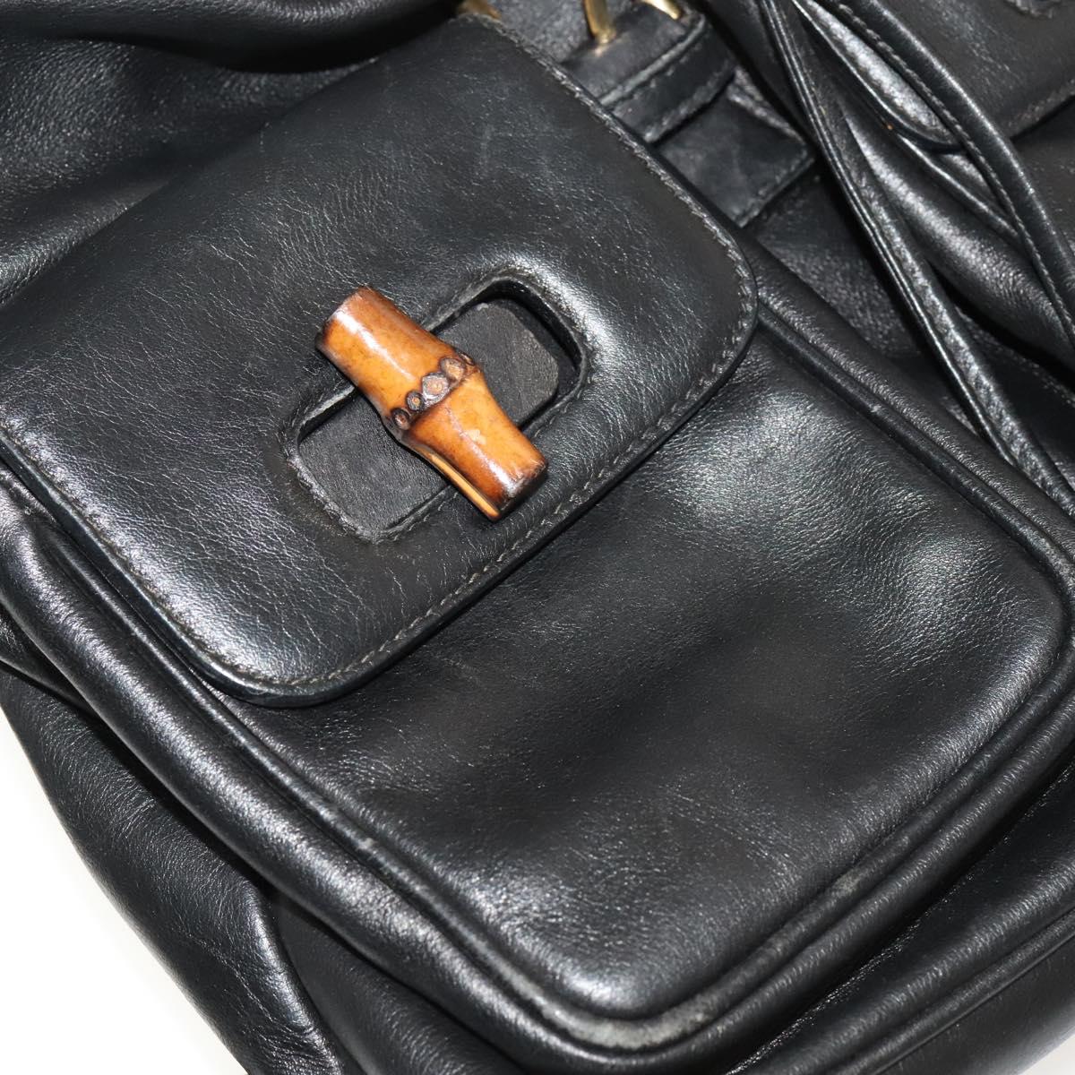 GUCCI Bamboo Backpack Leather Black Gold 003 2058 0016 Auth sw598