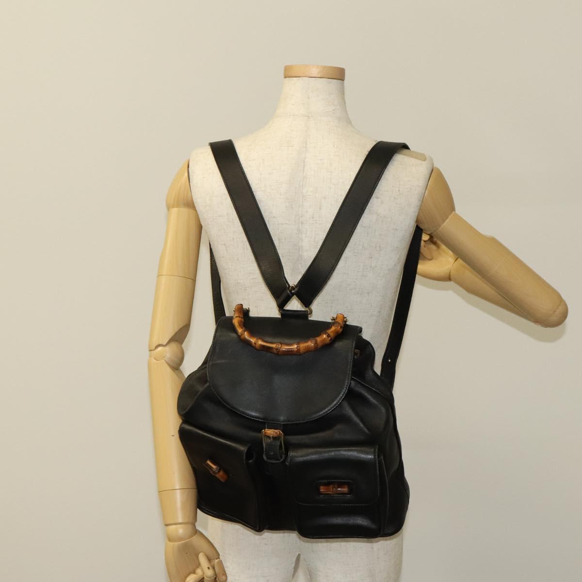 GUCCI Bamboo Backpack Leather Black Gold 003 2058 0016 Auth sw598