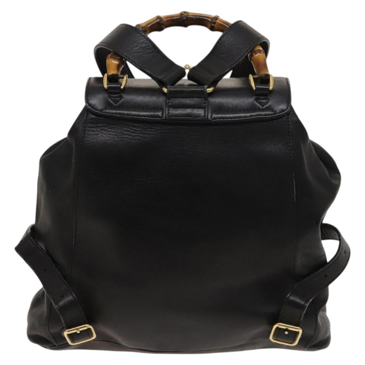 GUCCI Bamboo Backpack Leather Black Gold 003 2058 0016 Auth sw598