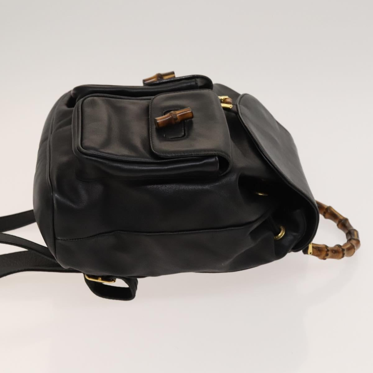 GUCCI Bamboo Backpack Leather Black Gold 003 2058 0016 Auth sw598
