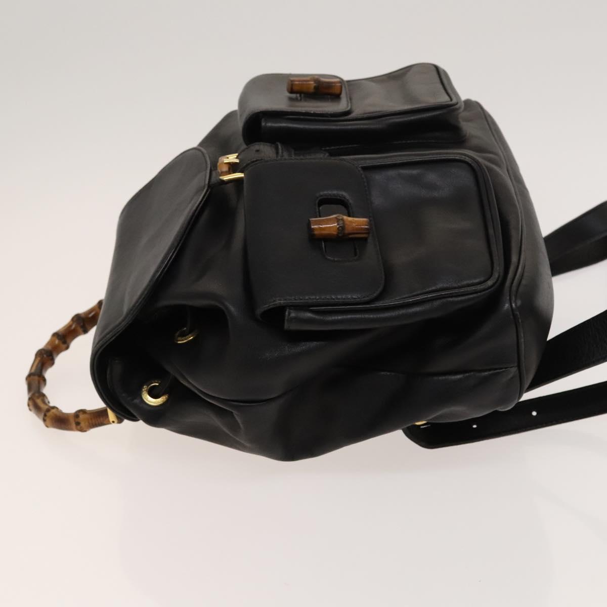 GUCCI Bamboo Backpack Leather Black Gold 003 2058 0016 Auth sw598