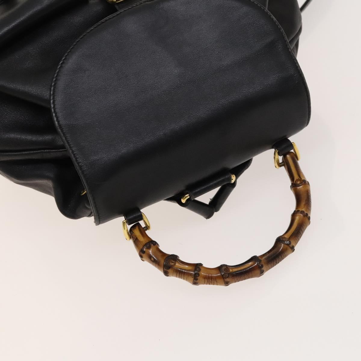 GUCCI Bamboo Backpack Leather Black Gold 003 2058 0016 Auth sw598