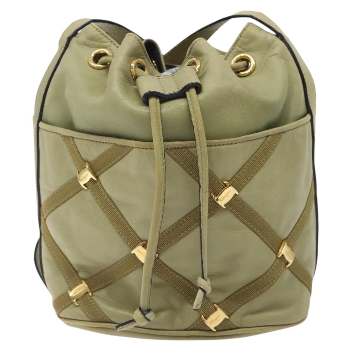 Salvatore Ferragamo Shoulder Bag Leather Green Gold Auth sw600