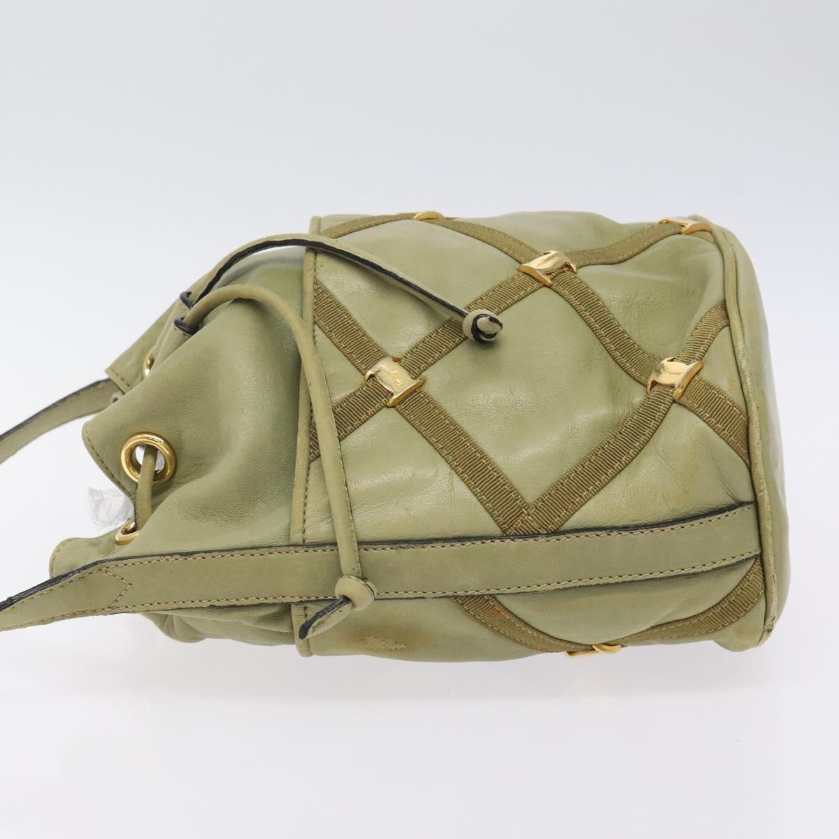 Salvatore Ferragamo Shoulder Bag Leather Green Gold Auth sw600