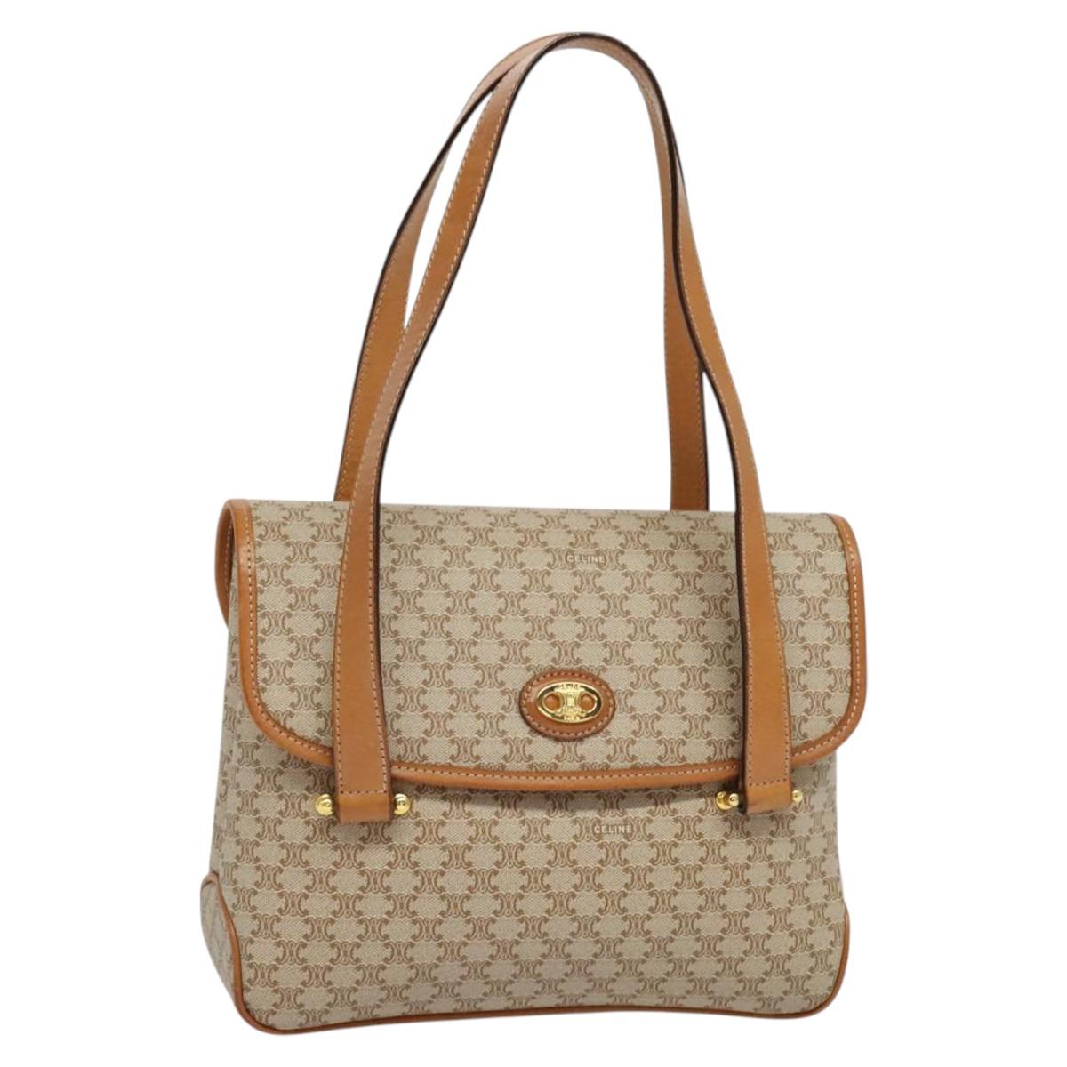 CELINE Macadam Canvas Hand Bag PVC Beige Gold Auth sw601