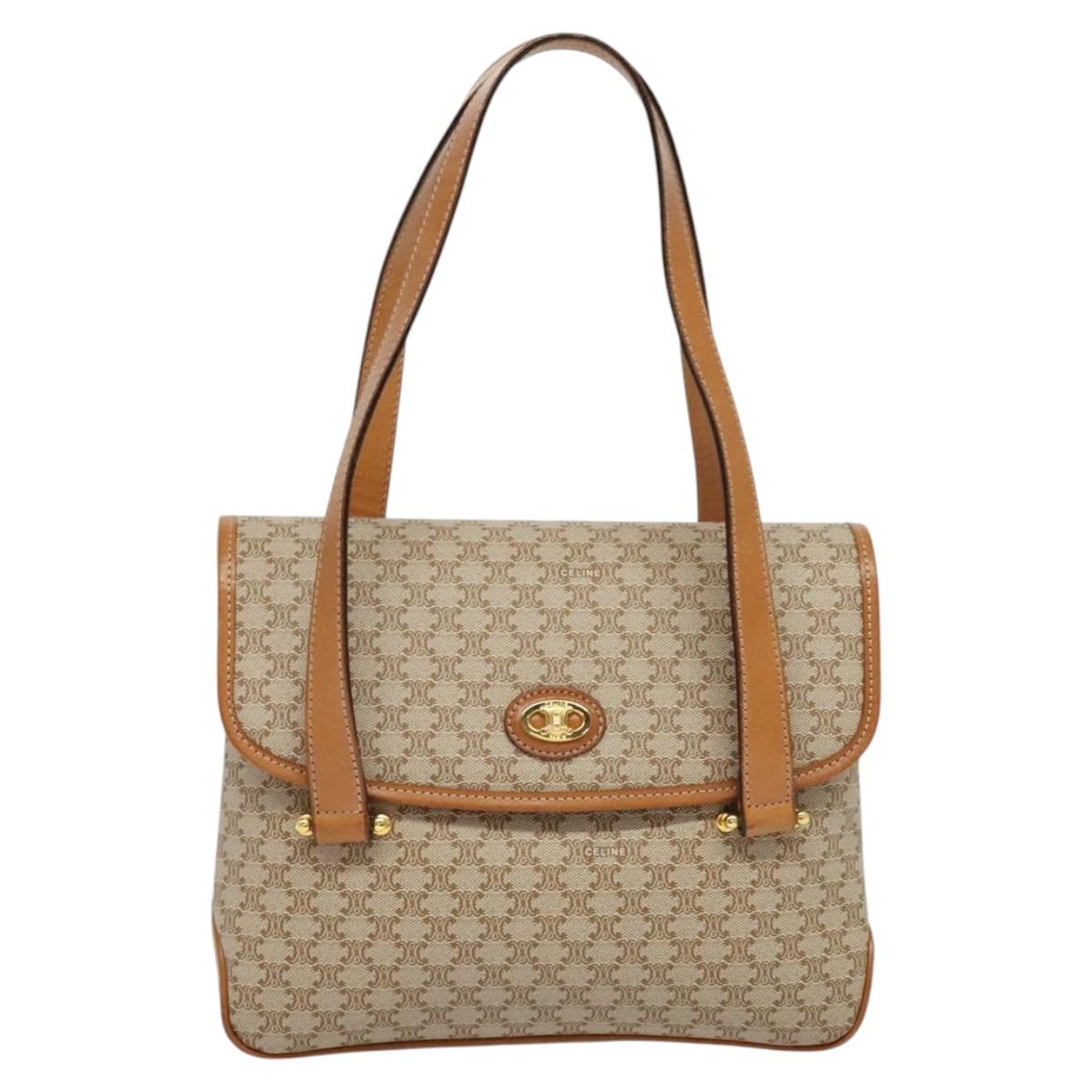 CELINE Macadam Canvas Hand Bag PVC Beige Gold Auth sw601