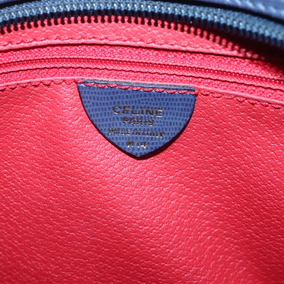 CELINE Hand Bag Leather Blue Gold Auth sw602