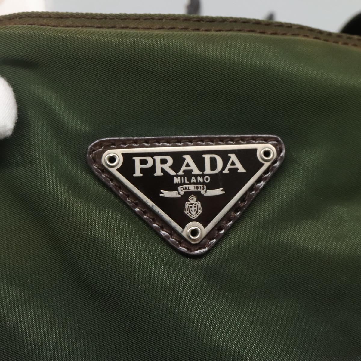 PRADA Shoulder Bag Nylon Khaki Silver Auth sw603