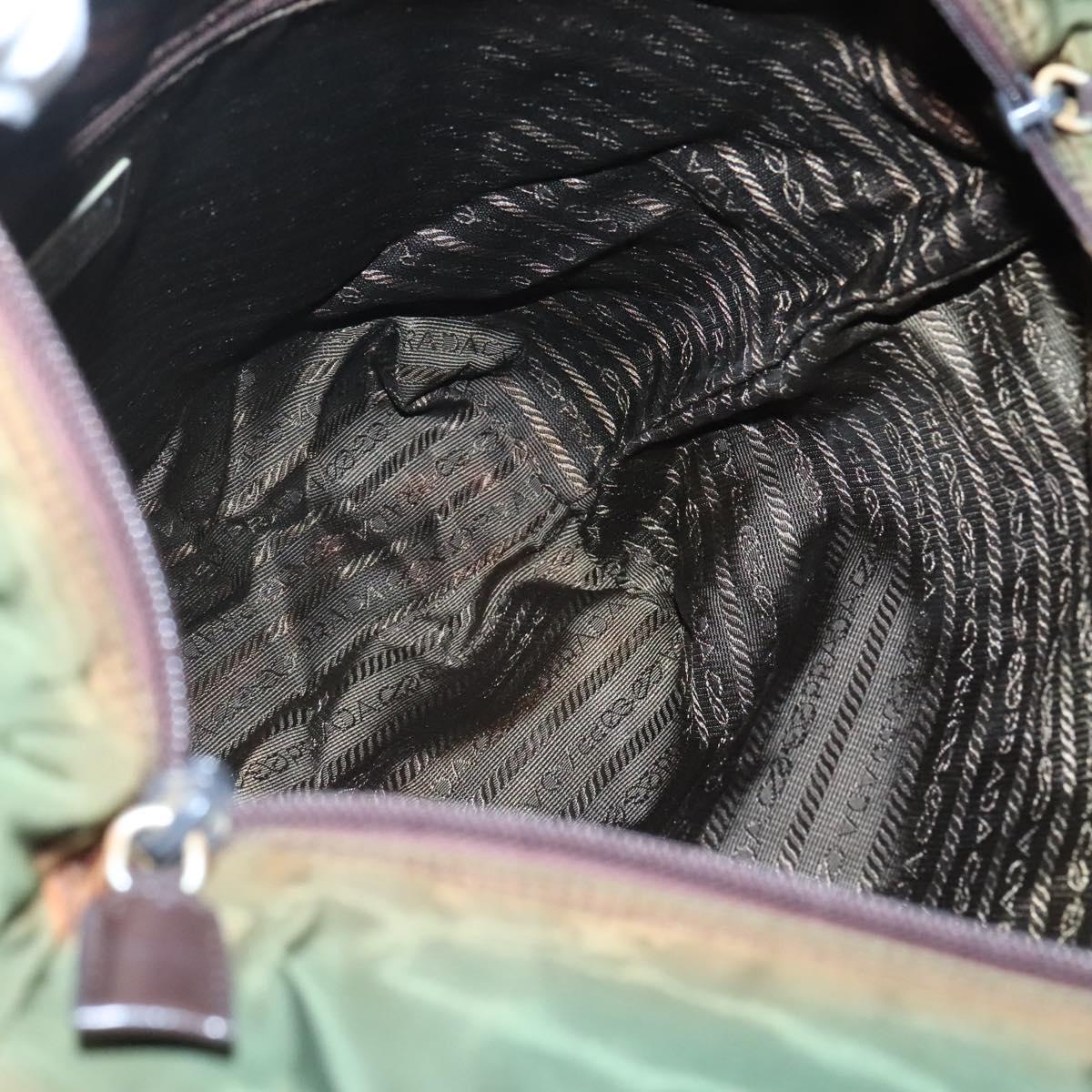 PRADA Shoulder Bag Nylon Khaki Silver Auth sw603