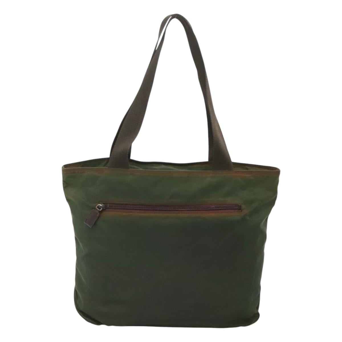 PRADA Shoulder Bag Nylon Khaki Silver Auth sw603