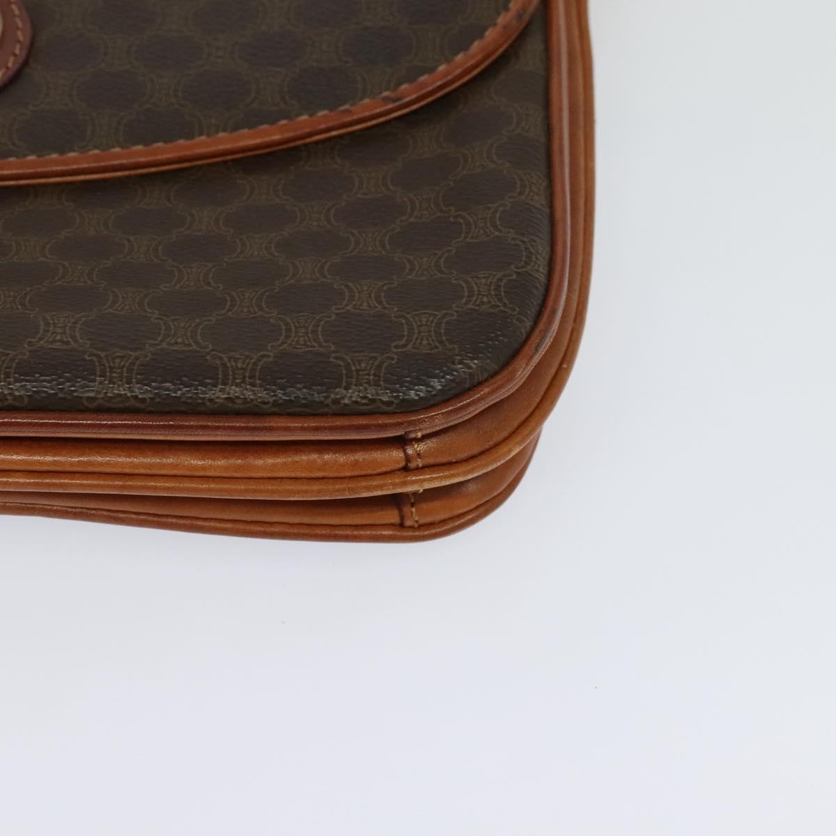 CELINE Macadam Canvas Shoulder Bag PVC Leather Brown Gold Auth sw616