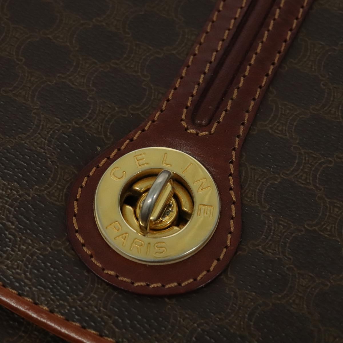 CELINE Macadam Canvas Shoulder Bag PVC Leather Brown Gold Auth sw616