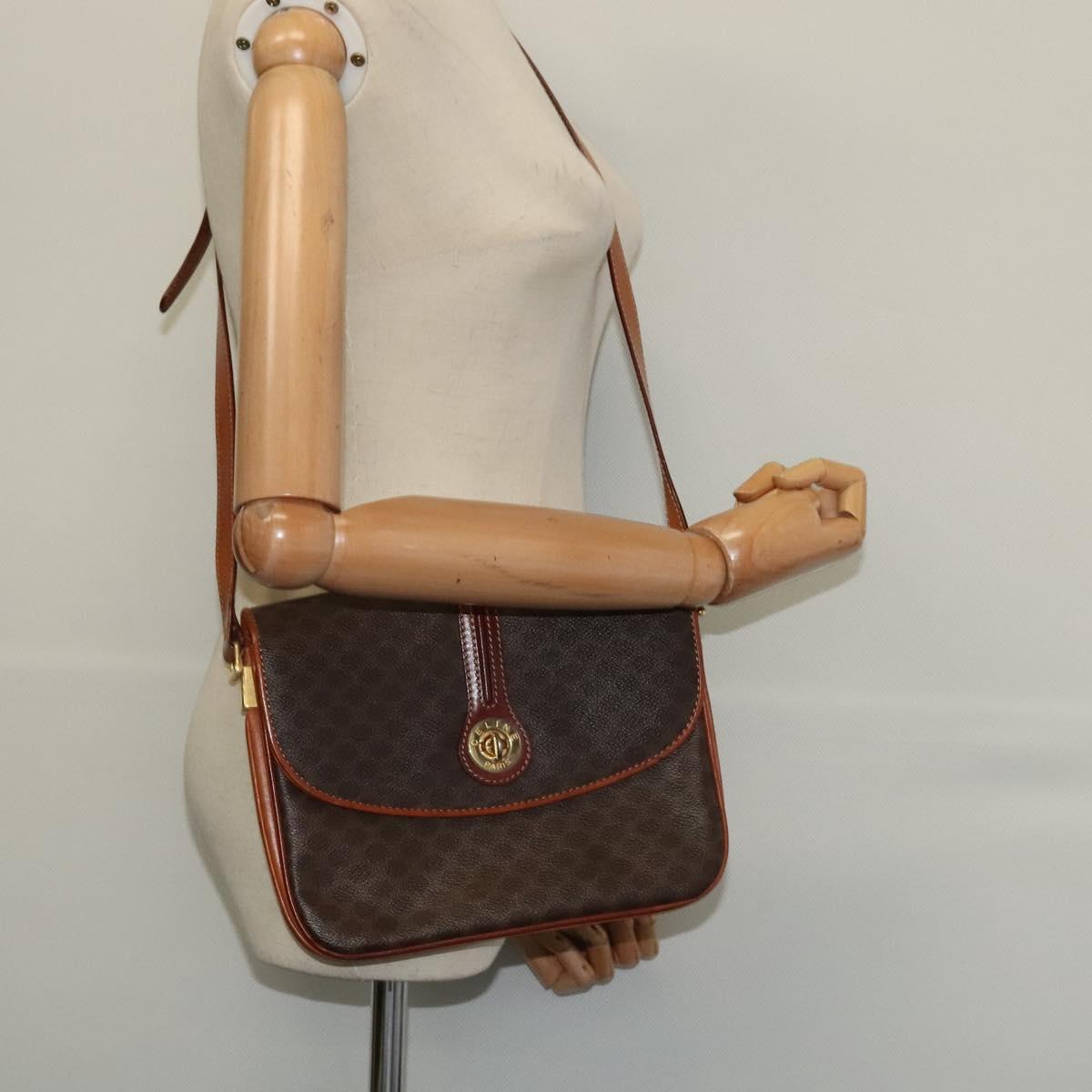 CELINE Macadam Canvas Shoulder Bag PVC Leather Brown Gold Auth sw616