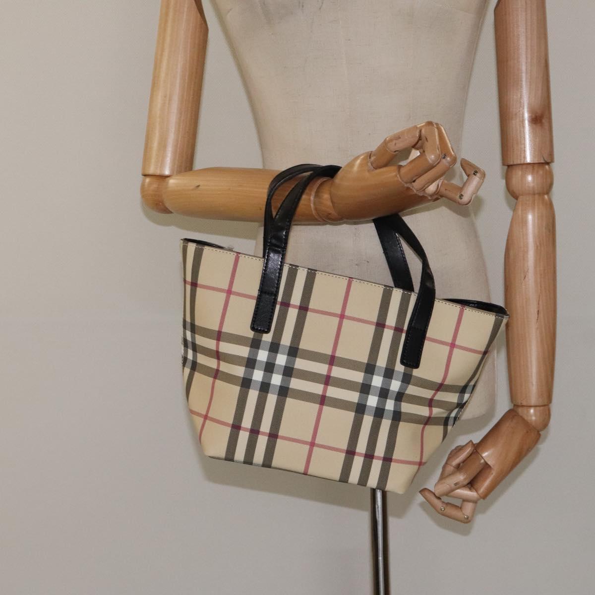 BURBERRY Nova Check Hand Bag PVC Beige Auth sw619