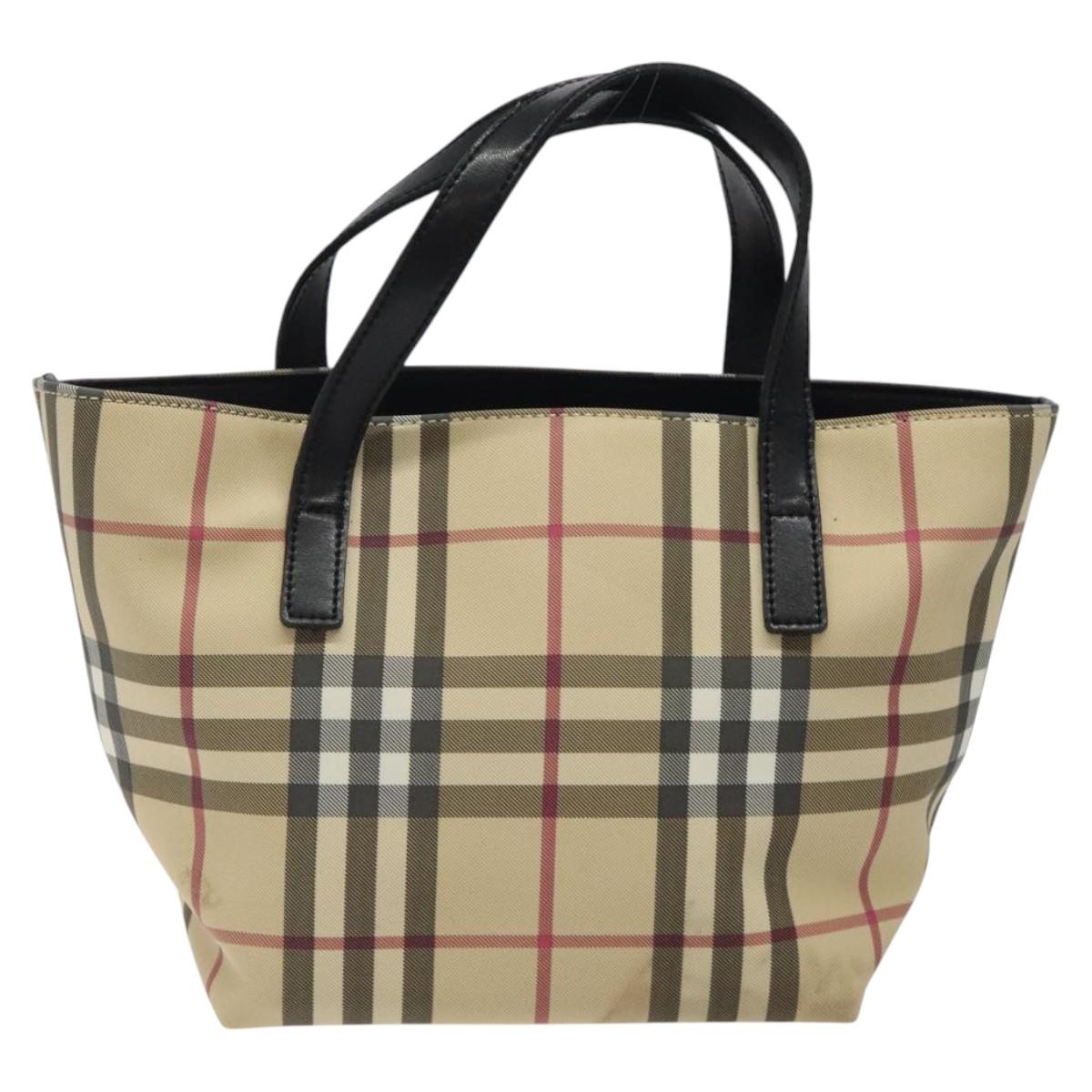 BURBERRY Nova Check Hand Bag PVC Beige Auth sw619