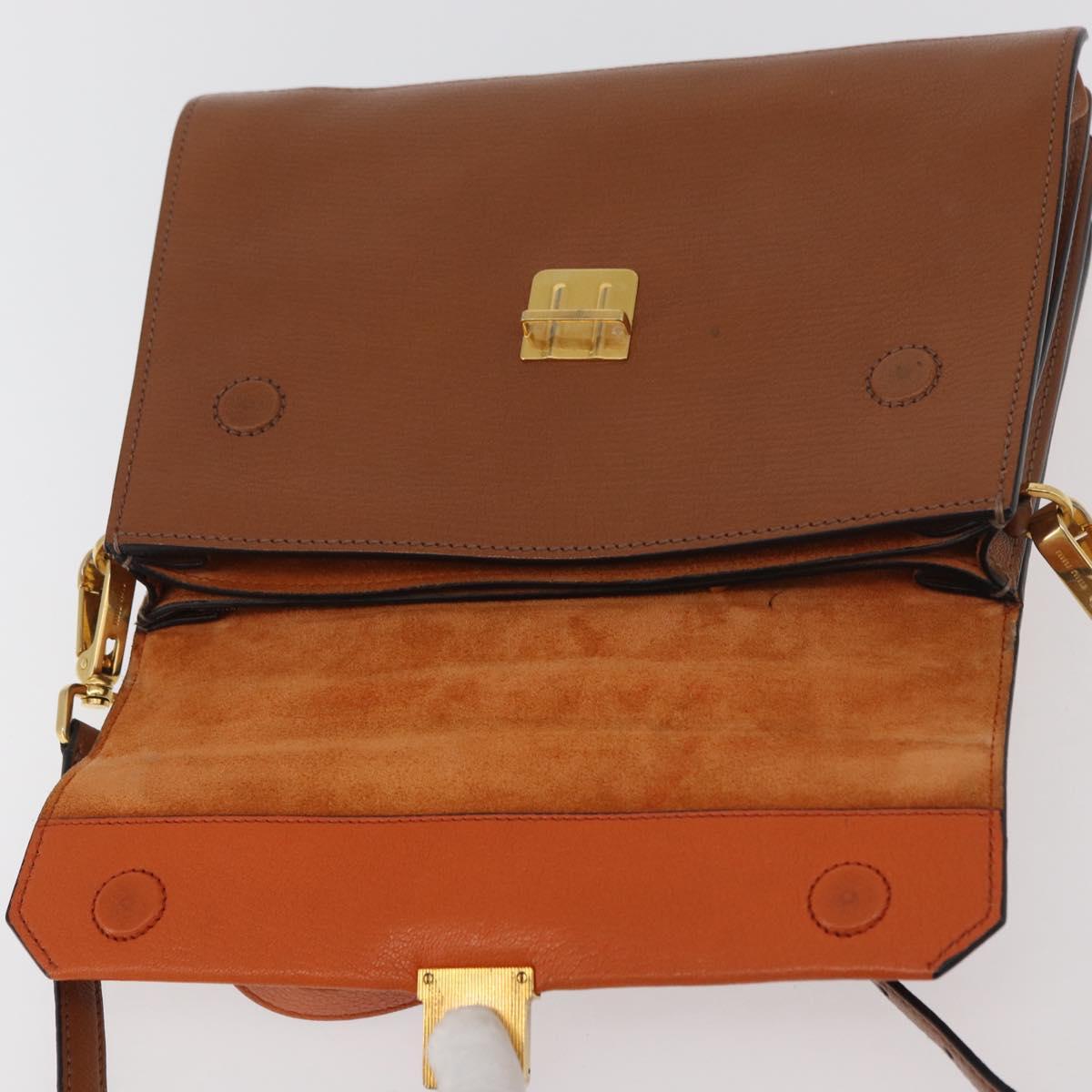 Miu Miu Shoulder Bag Leather Orange Gold Auth sw621