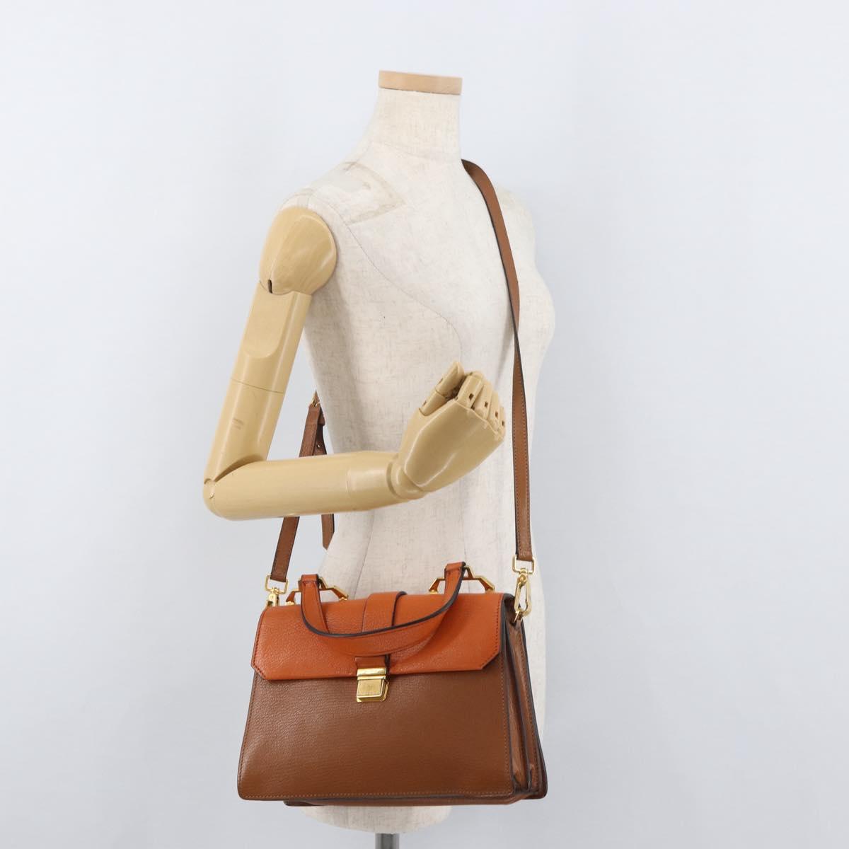 Miu Miu Shoulder Bag Leather Orange Gold Auth sw621
