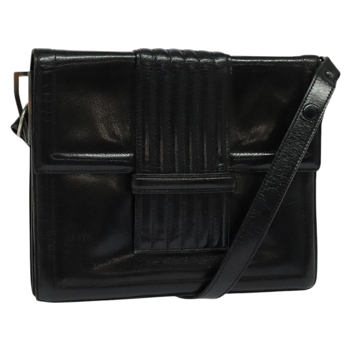 SAINT LAURENT Shoulder Bag Leather Black Silver Auth sw623