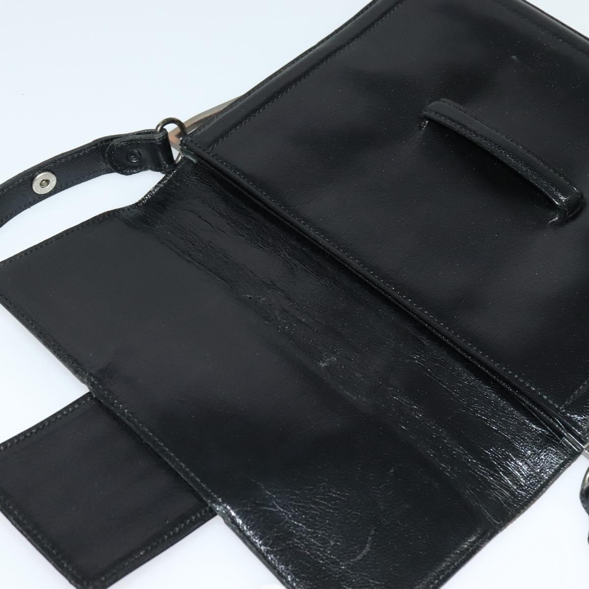 SAINT LAURENT Shoulder Bag Leather Black Silver Auth sw623