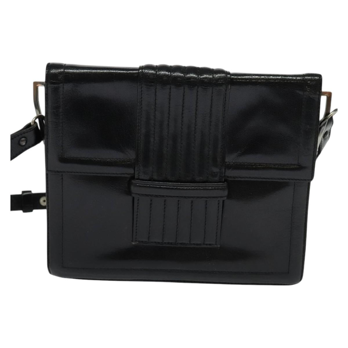 SAINT LAURENT Shoulder Bag Leather Black Silver Auth sw623