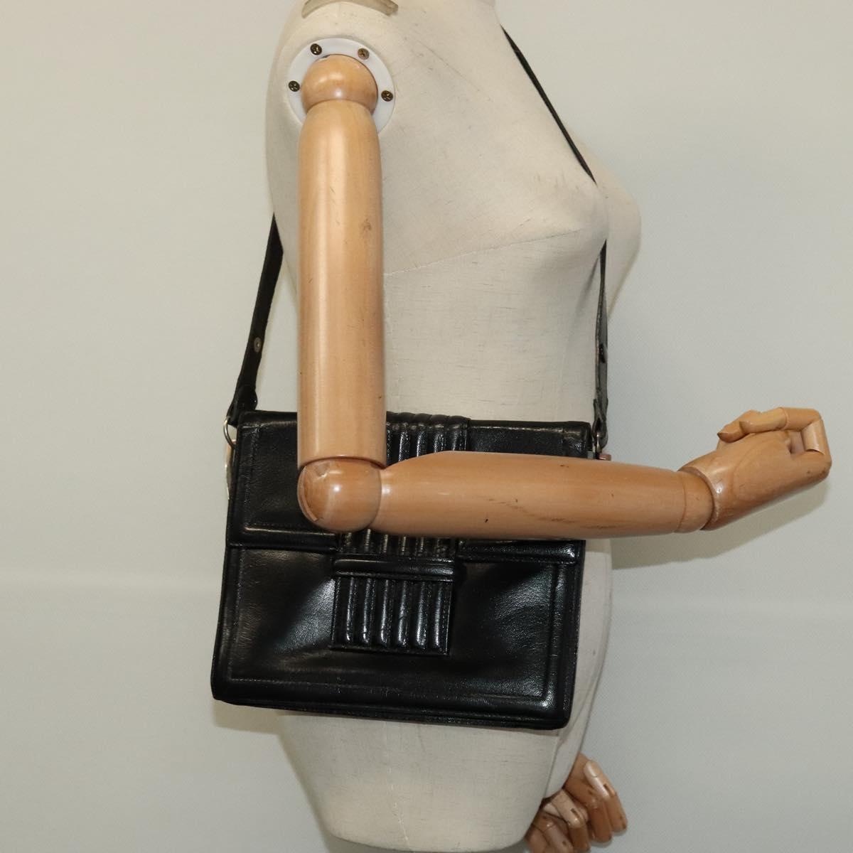 SAINT LAURENT Shoulder Bag Leather Black Silver Auth sw623