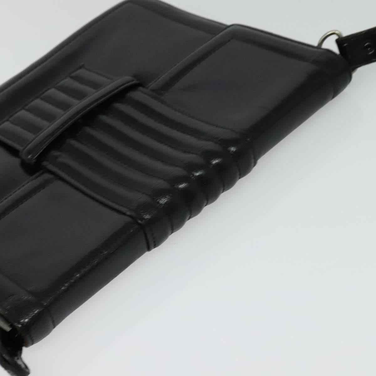 SAINT LAURENT Shoulder Bag Leather Black Silver Auth sw623