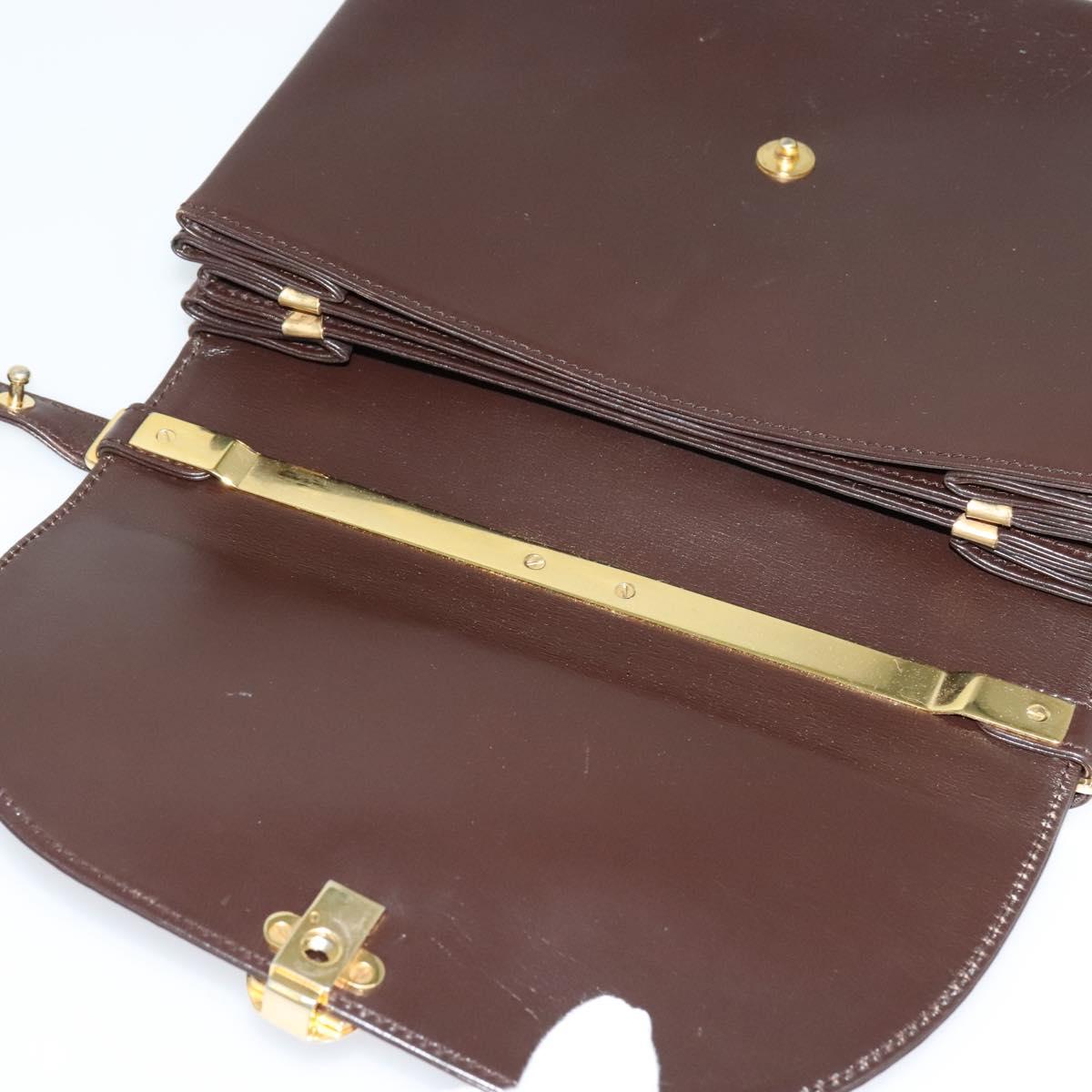 BALLY Shoulder Bag Leather Brown Gold Auth sw625