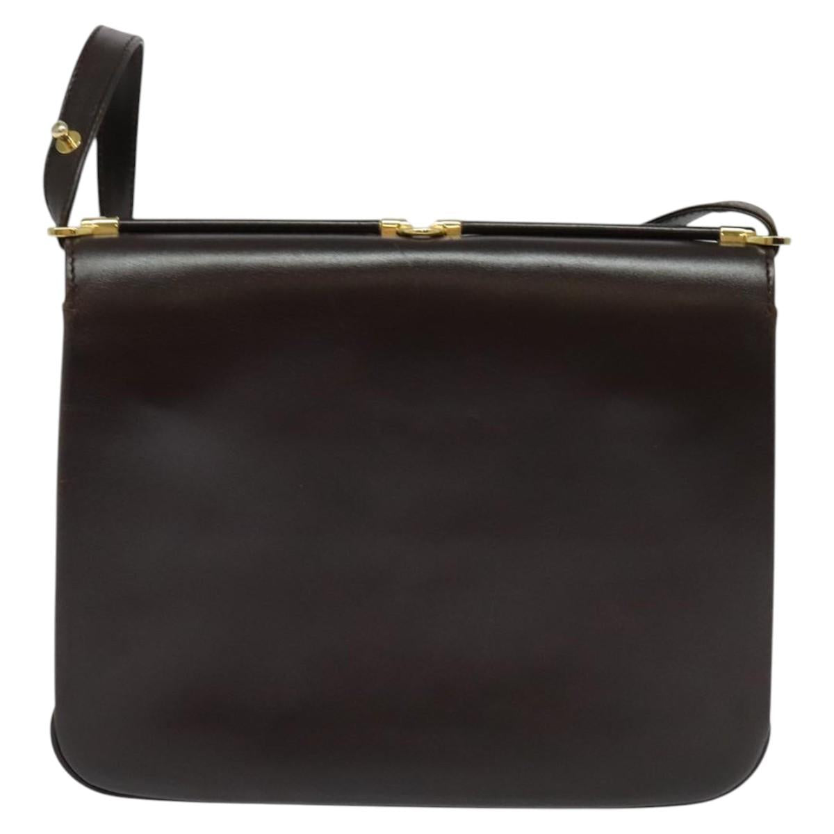 BALLY Shoulder Bag Leather Brown Gold Auth sw625