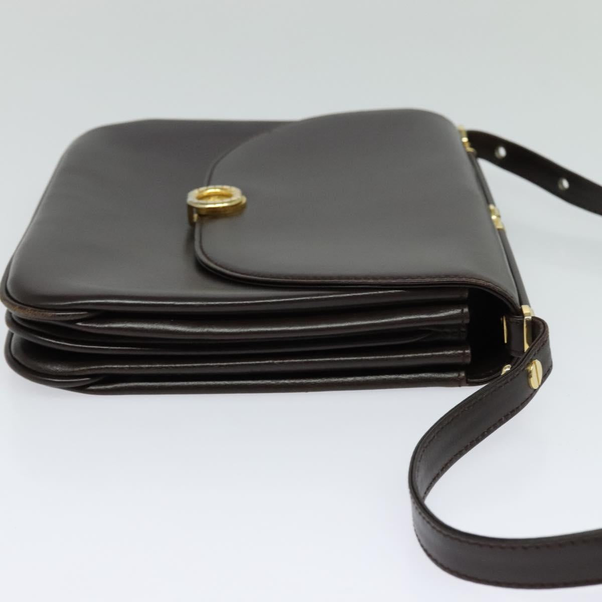 BALLY Shoulder Bag Leather Brown Gold Auth sw625