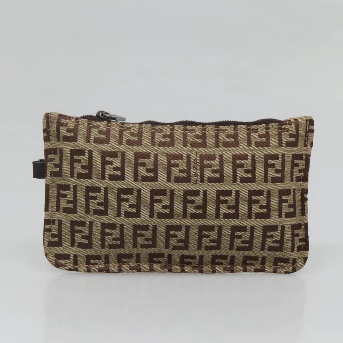 FENDI Zucchino Canvas Tote Bag Beige Silver Auth sw631