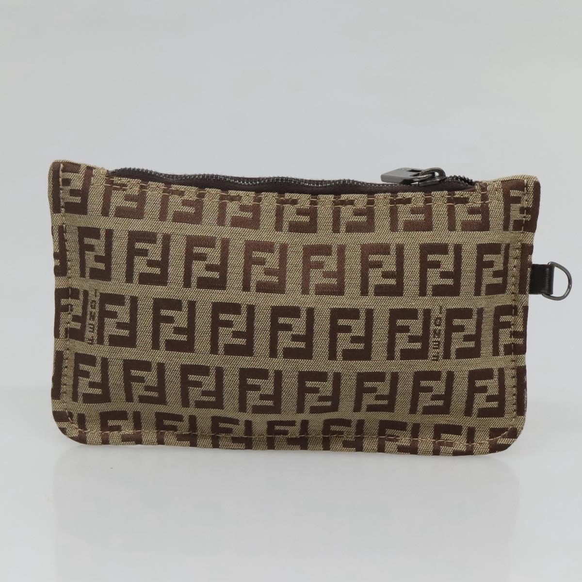 FENDI Zucchino Canvas Tote Bag Beige Silver Auth sw631