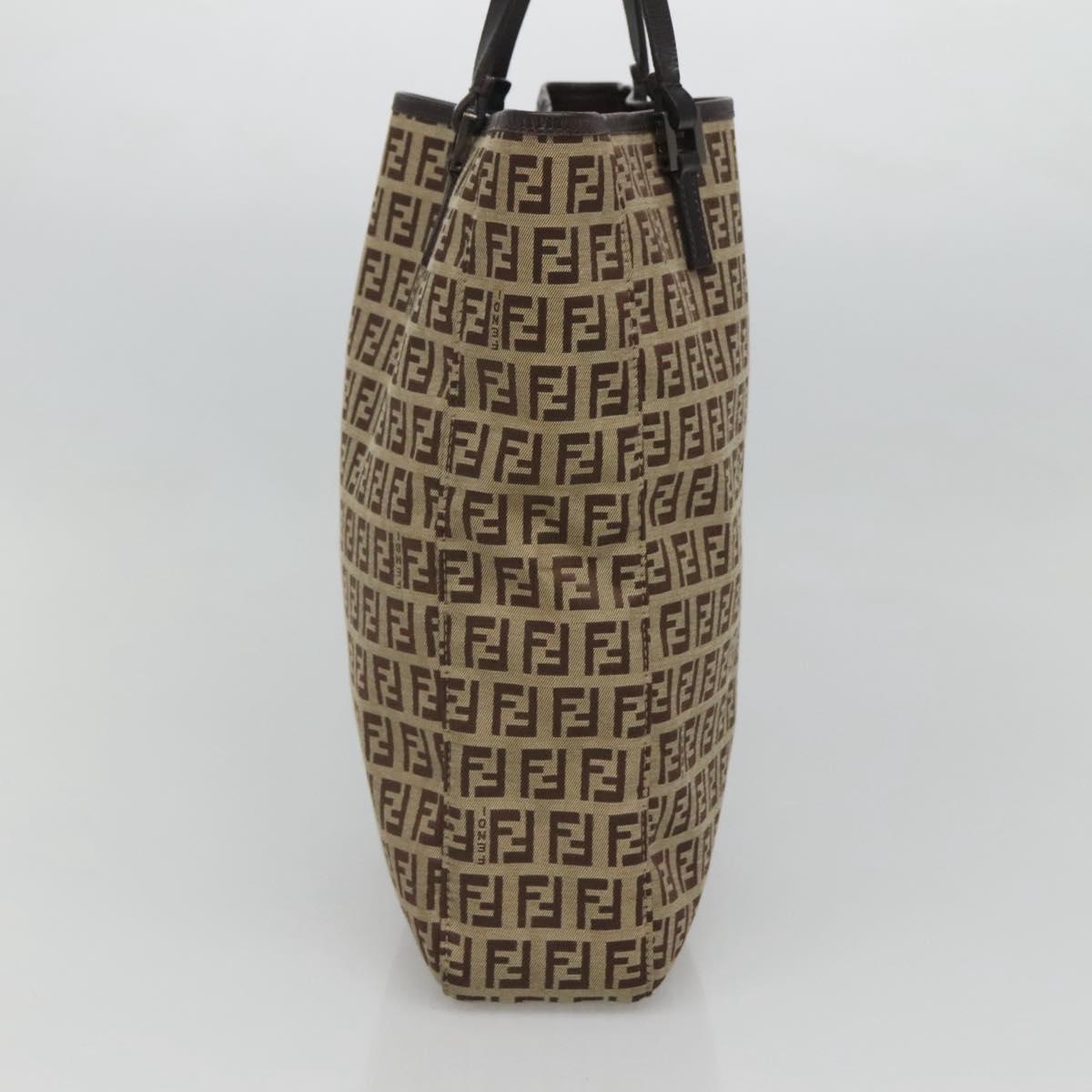 FENDI Zucchino Canvas Tote Bag Beige Silver Auth sw631