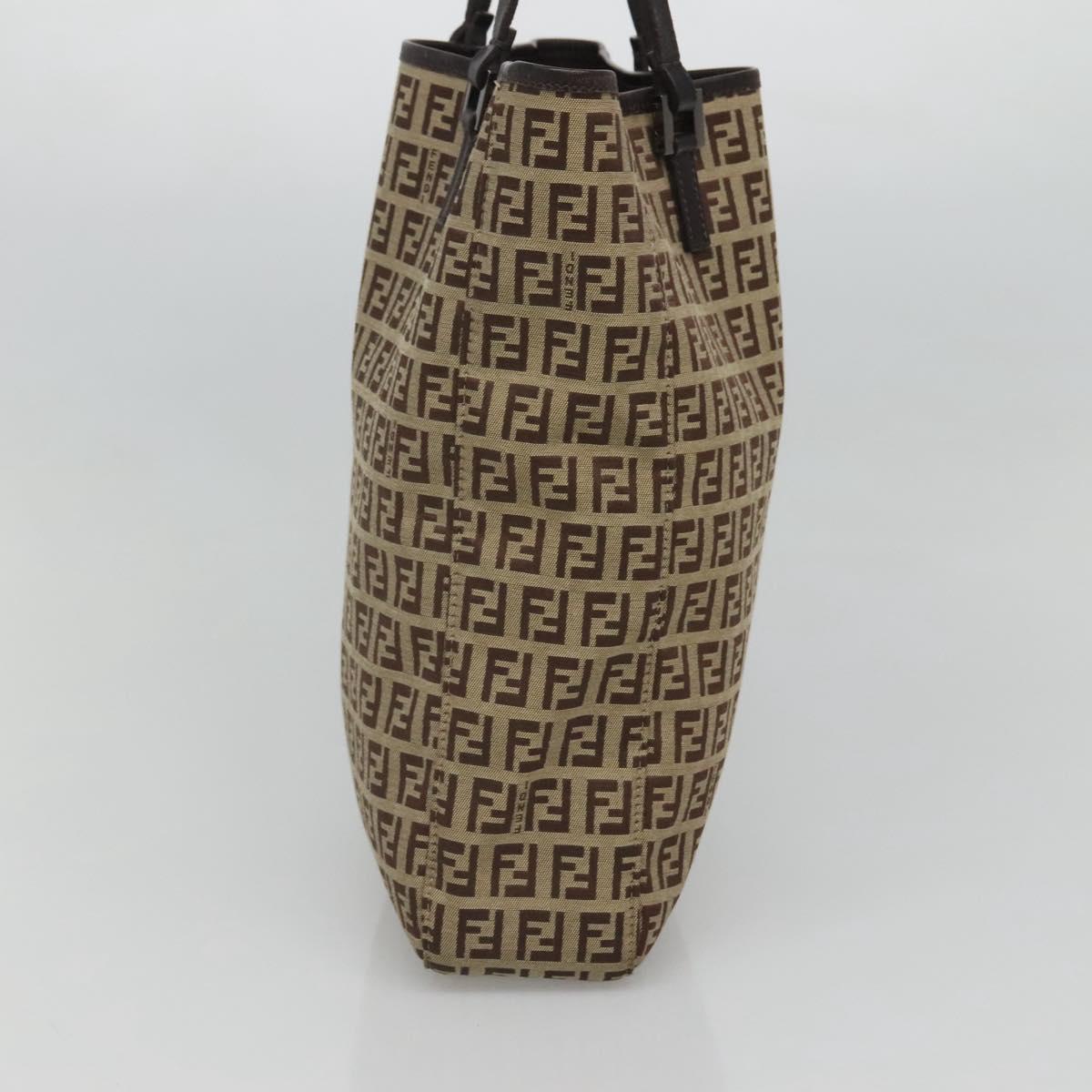 FENDI Zucchino Canvas Tote Bag Beige Silver Auth sw631