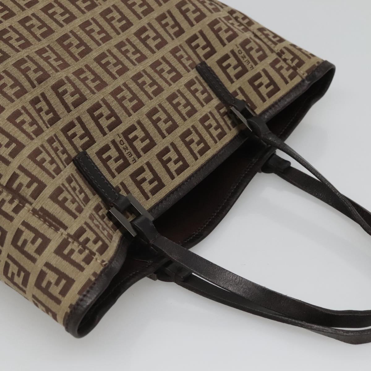 FENDI Zucchino Canvas Tote Bag Beige Silver Auth sw631