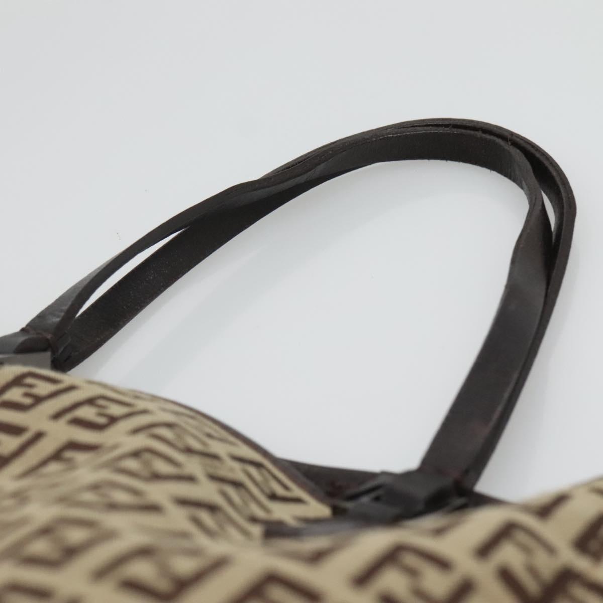 FENDI Zucchino Canvas Tote Bag Beige Silver Auth sw631