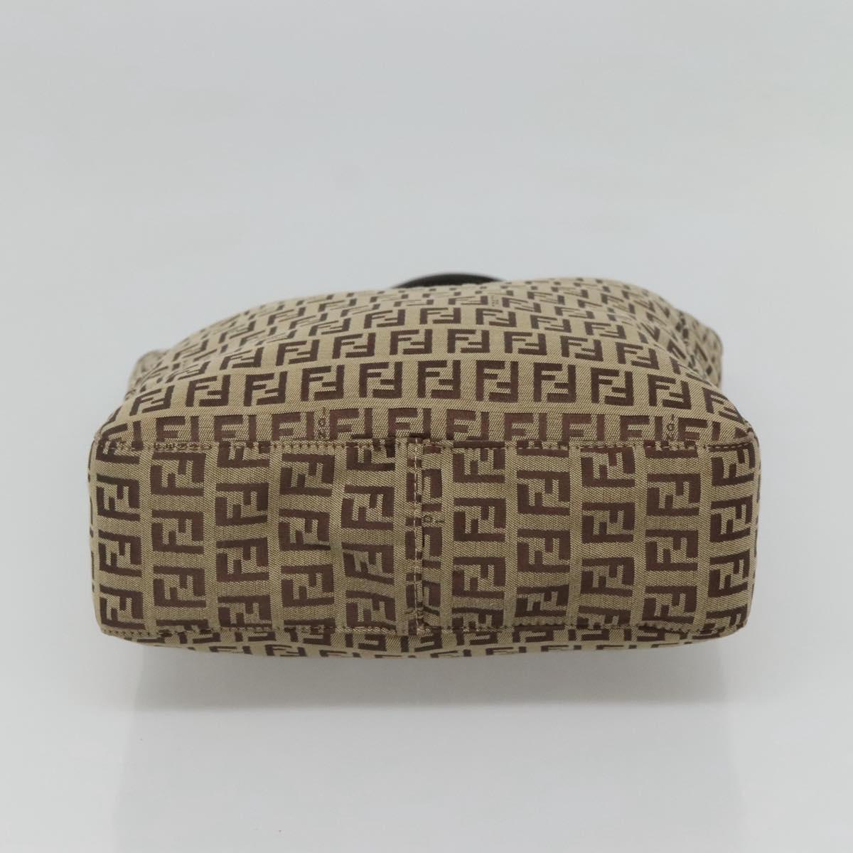 FENDI Zucchino Canvas Tote Bag Beige Silver Auth sw631