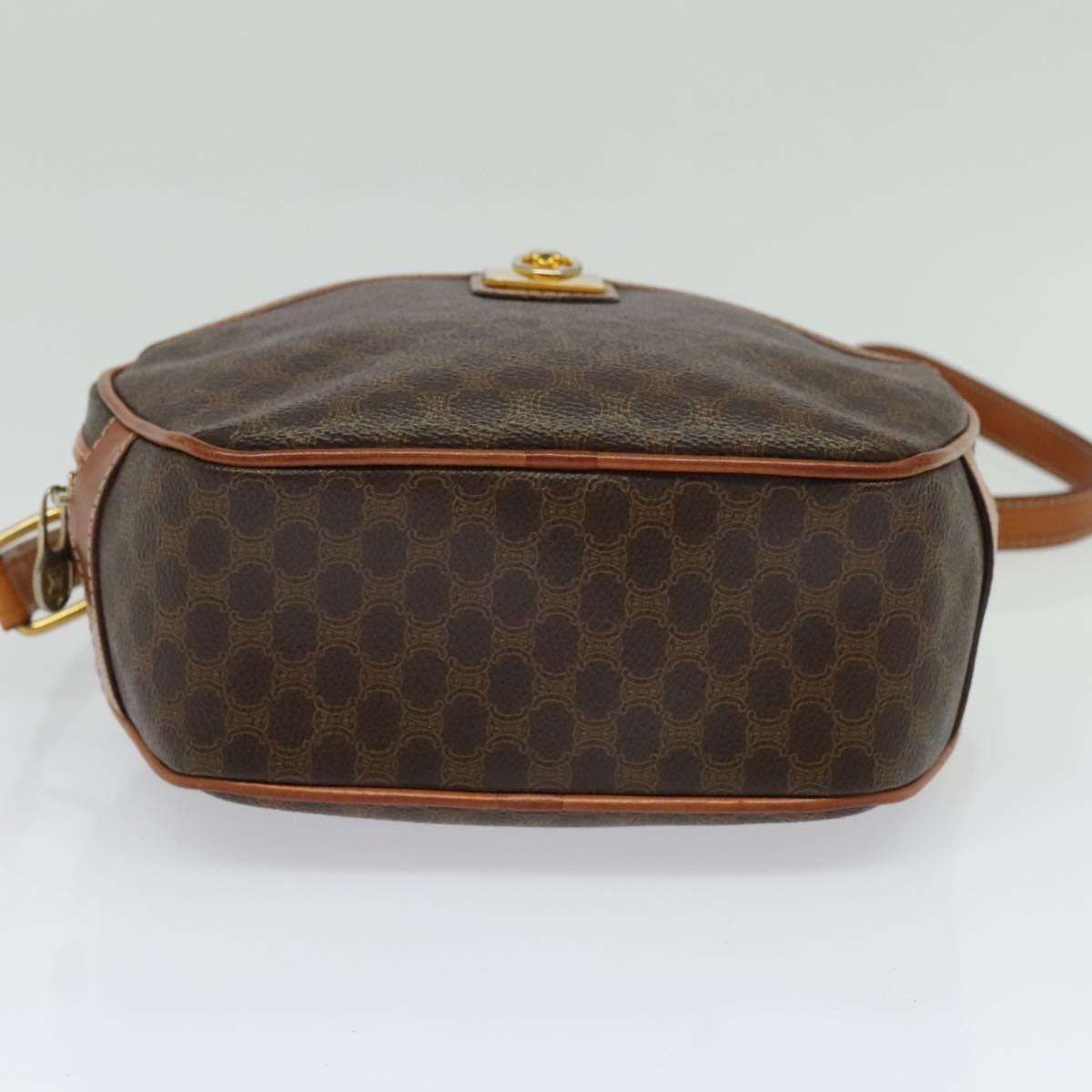 CELINE Macadam Canvas Shoulder Bag PVC Leather Brown Gold Auth sw634