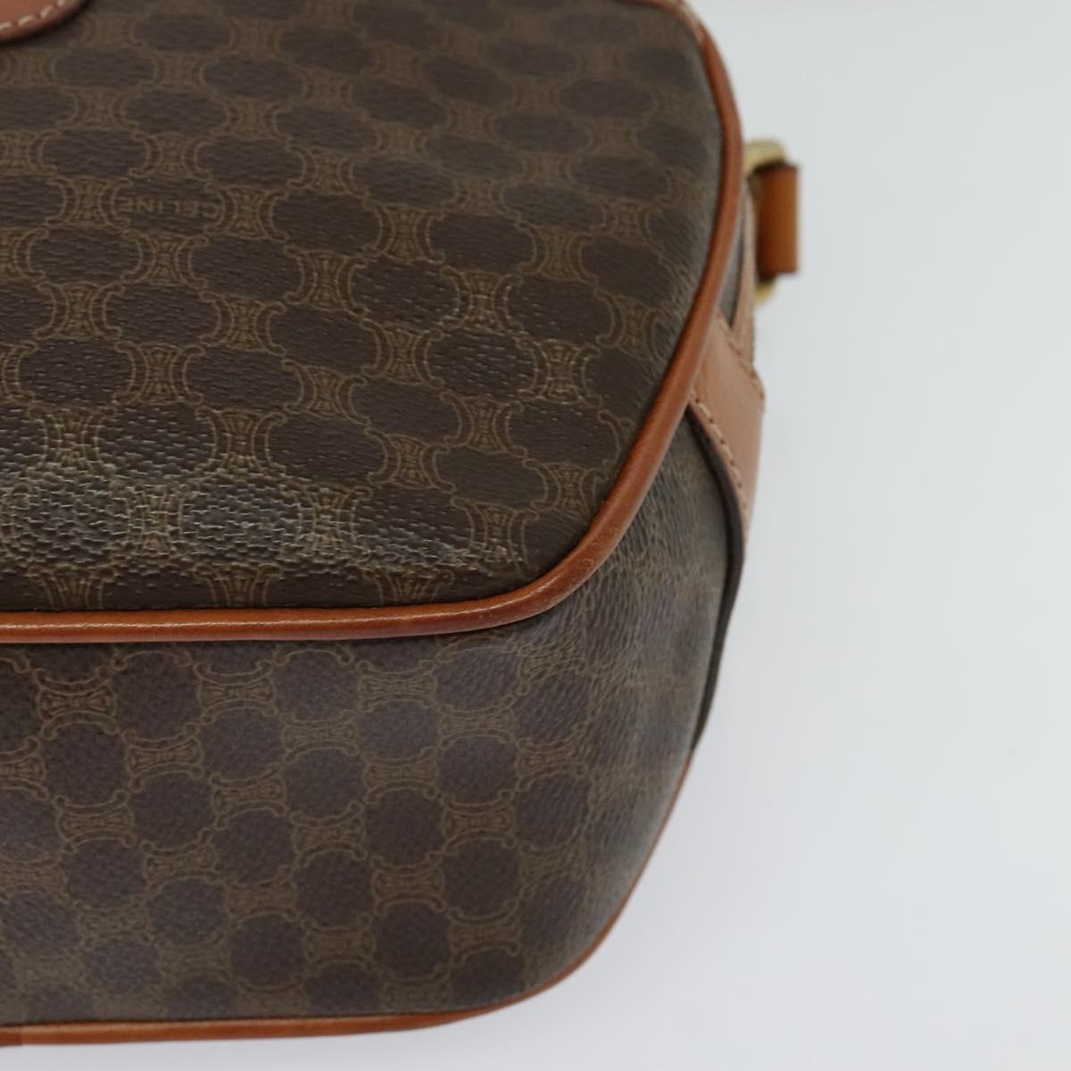 CELINE Macadam Canvas Shoulder Bag PVC Leather Brown Gold Auth sw634