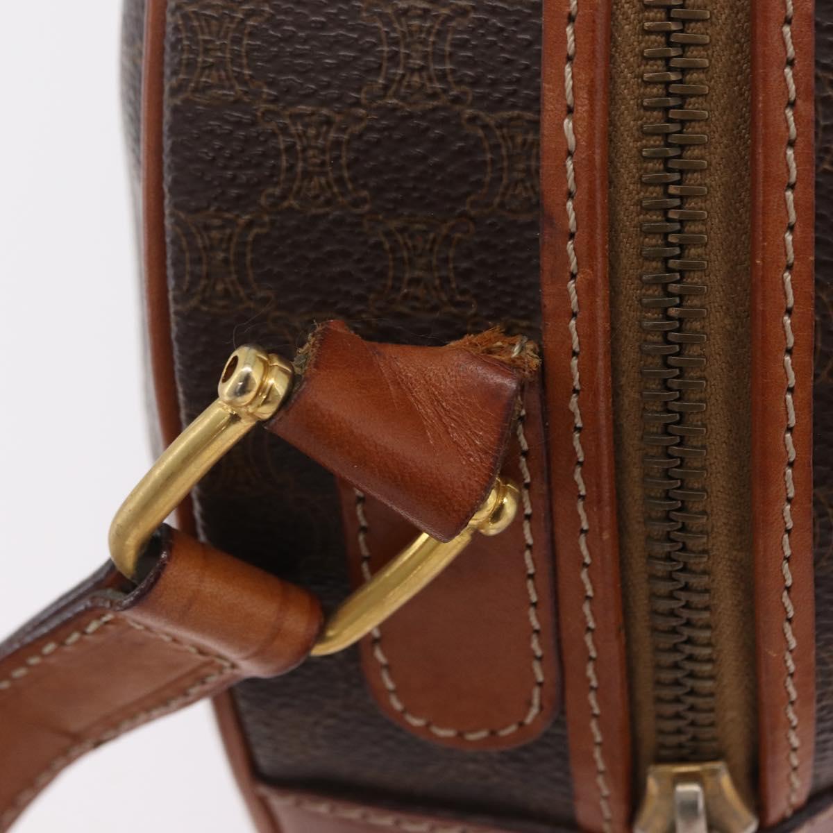 CELINE Macadam Canvas Shoulder Bag PVC Leather Brown Gold Auth sw634