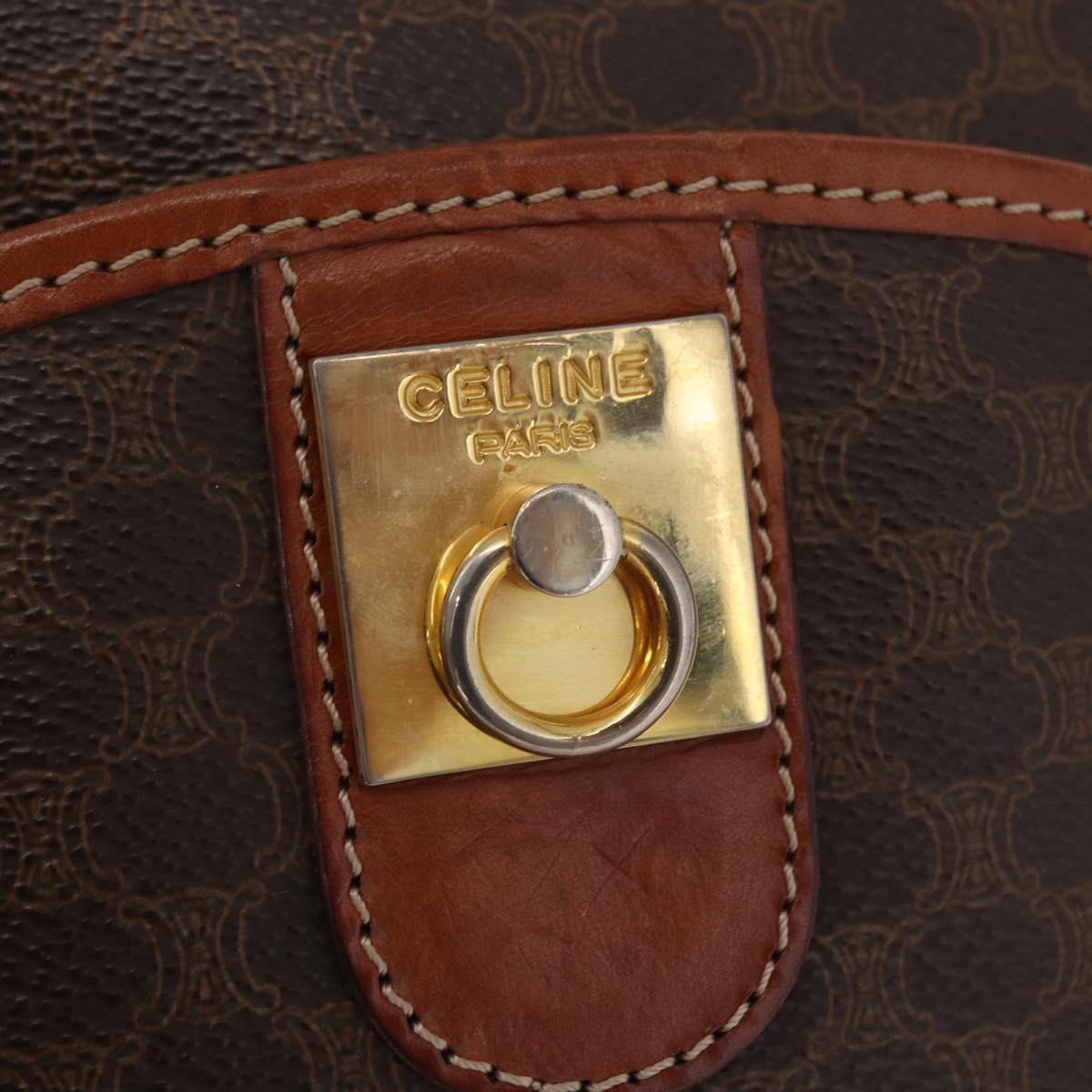 CELINE Macadam Canvas Shoulder Bag PVC Leather Brown Gold Auth sw634