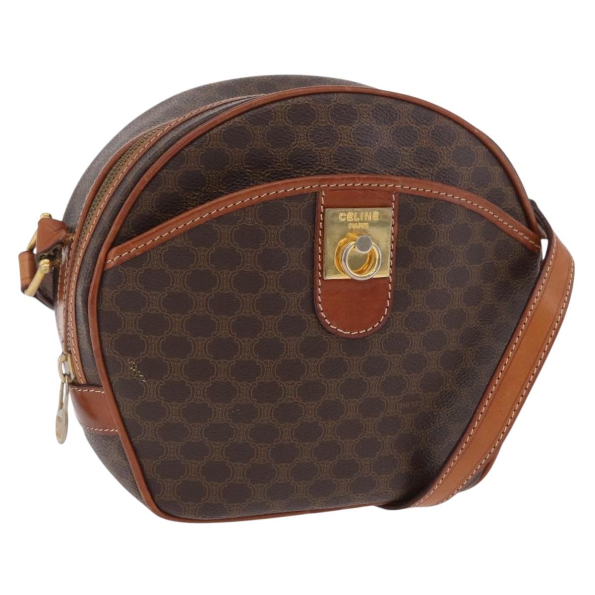 CELINE Macadam Canvas Shoulder Bag PVC Leather Brown Gold Auth sw634