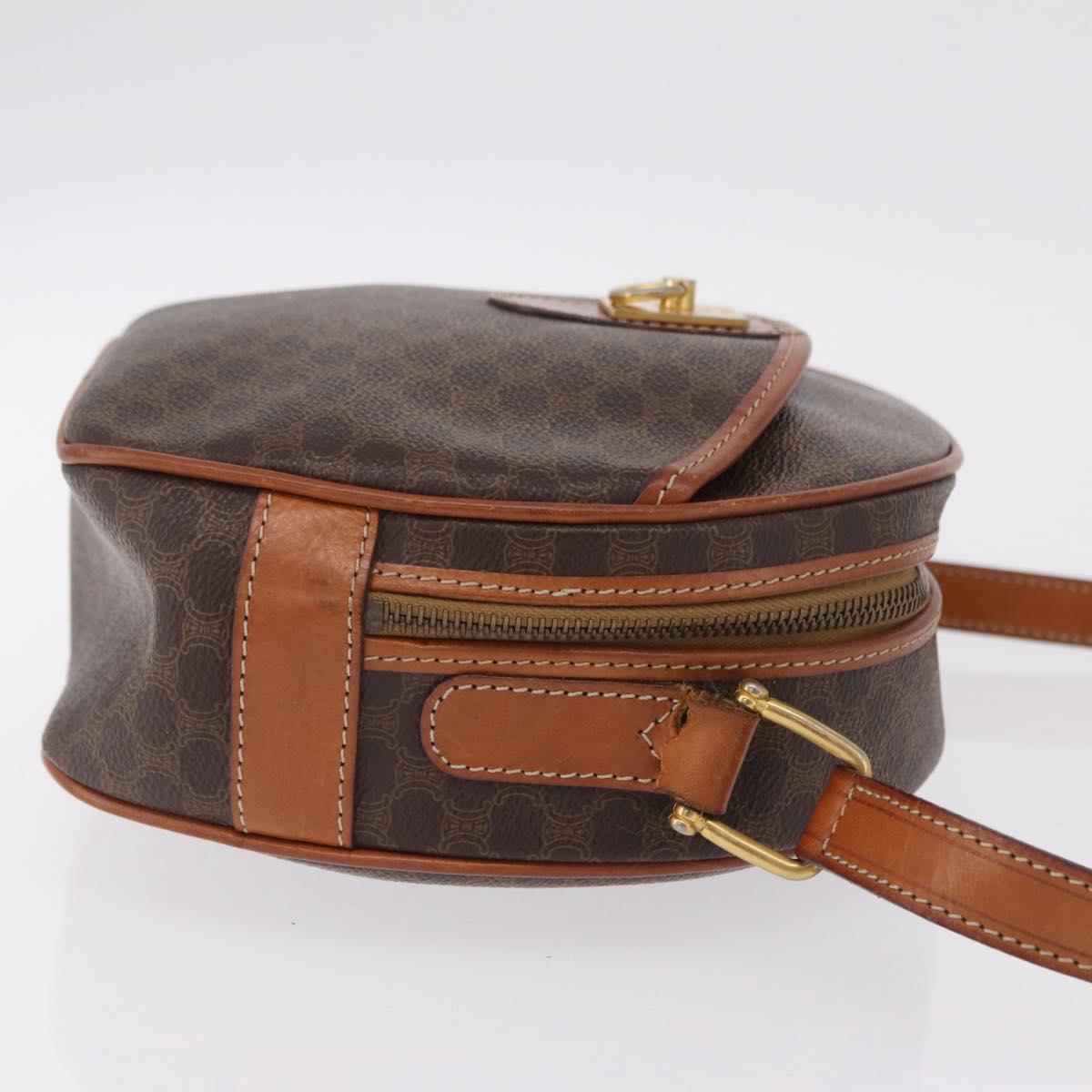 CELINE Macadam Canvas Shoulder Bag PVC Leather Brown Gold Auth sw634