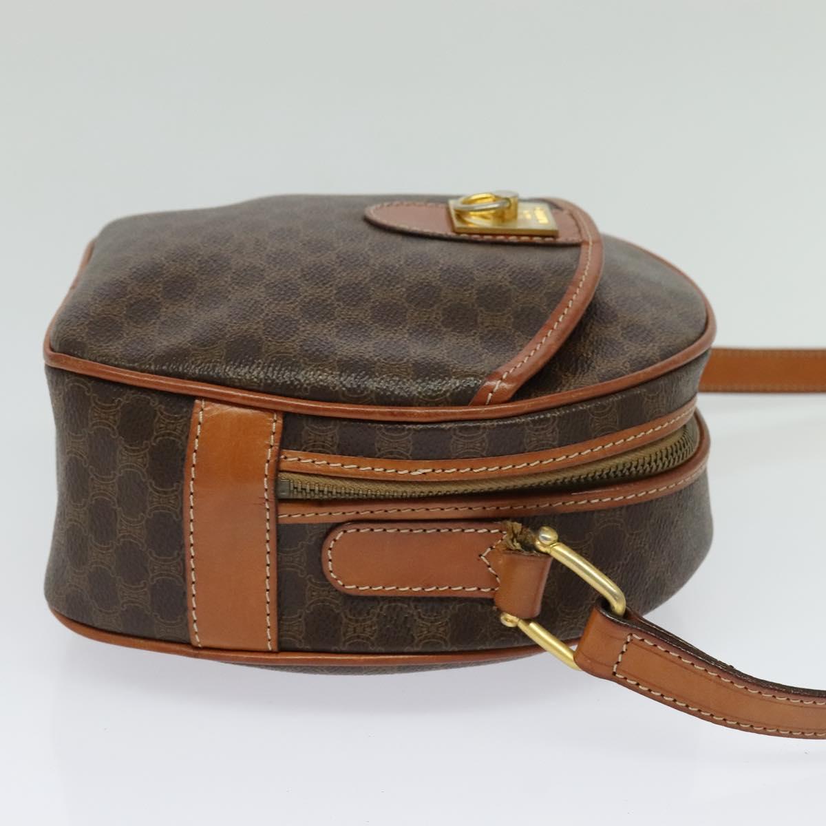 CELINE Macadam Canvas Shoulder Bag PVC Leather Brown Gold Auth sw634